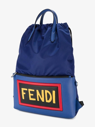 Shop Fendi Logo Leather Backpack In Blue