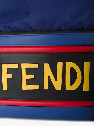 Shop Fendi Logo Leather Backpack In Blue