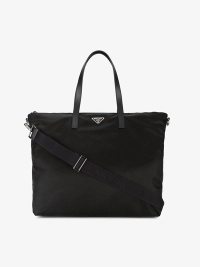 Shop Prada Leather Handle Tote Bag In Black