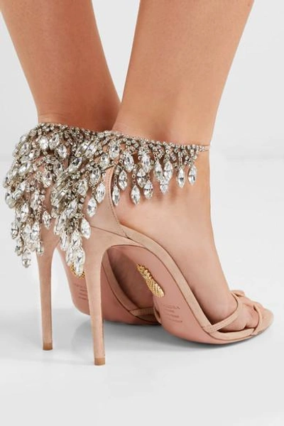 Shop Aquazzura Eden Crystal-embellished Suede Sandals In Blush