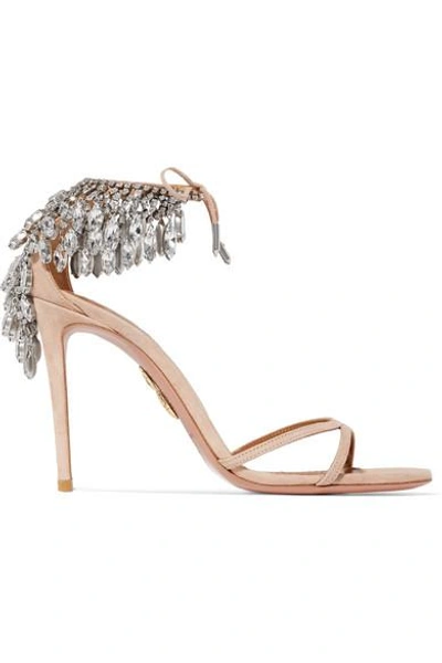 Shop Aquazzura Eden Crystal-embellished Suede Sandals In Blush