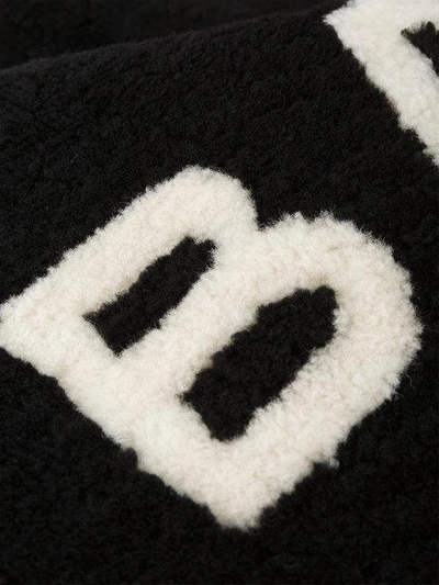 Shop Balenciaga Shearling Logo Scarf In Black
