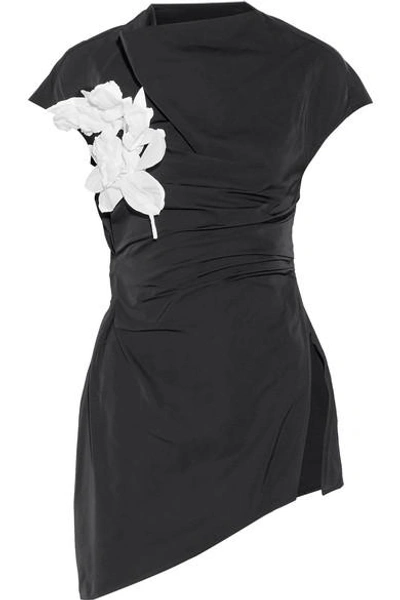 Shop Rosie Assoulin Cutout Floral-appliquéd Taffeta Top