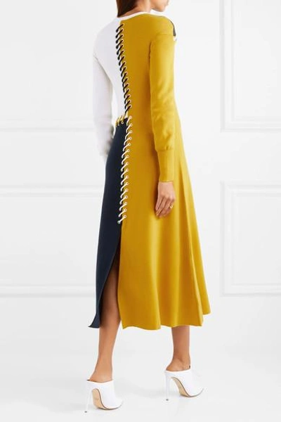 Shop Cedric Charlier Color-block Whipstitched Wool And Cashmere-blend Midi Dress