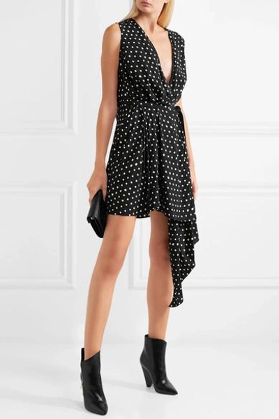 Shop Saint Laurent Draped Polka-dot Crepe De Chine Mini Dress