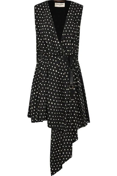 Shop Saint Laurent Draped Polka-dot Crepe De Chine Mini Dress