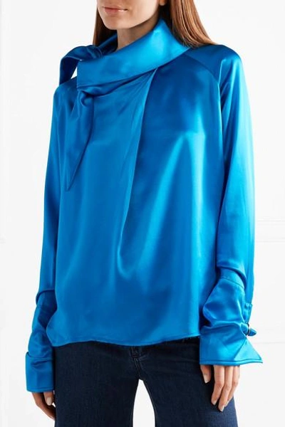 Shop Marques' Almeida Scarf Silk-satin Blouse In Cobalt Blue