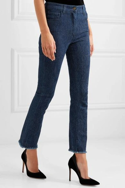 Shop Etro Cropped Paisley-detailed High-rise Bootcut Jeans In Blue