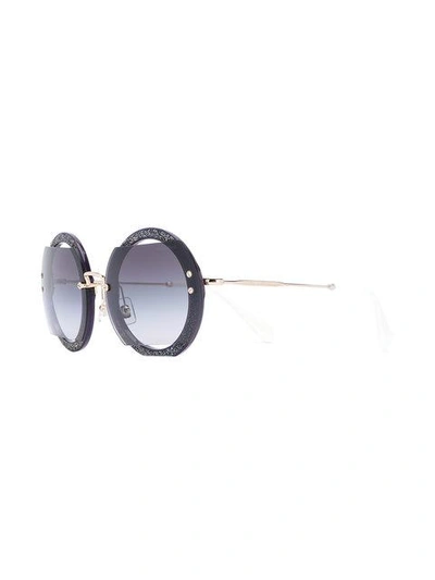 Shop Miu Miu Glitter Effect Round Frame Sunglasses