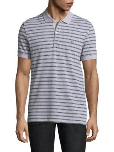 Lacoste Short-sleeve Striped Cotton Polo In Silver Grey