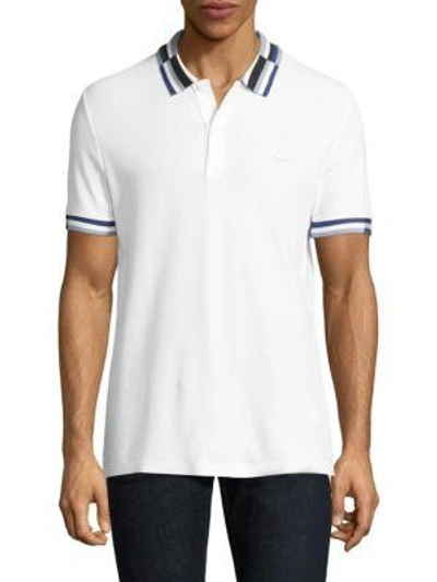 Lacoste Short-sleeve Striped Cotton Polo In White