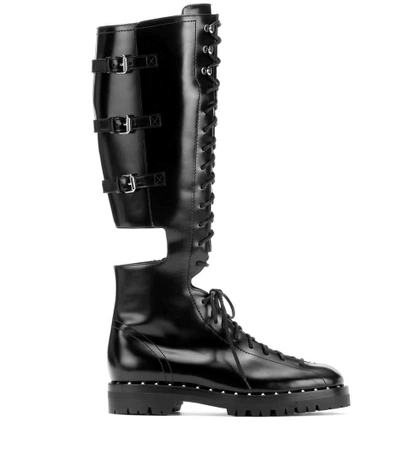 Shop Valentino Garavani Rockstud Leather Boots In Eero