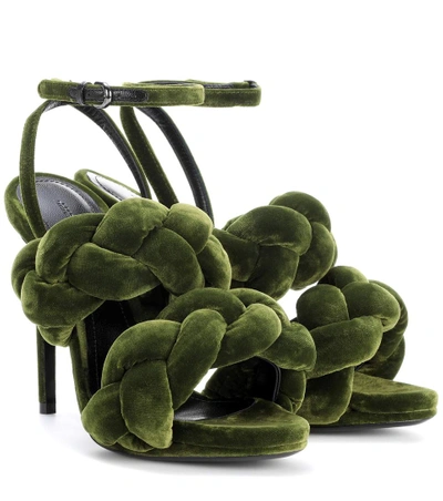 Marco De Vincenzo Braided Velvet Sandals In Dark Green
