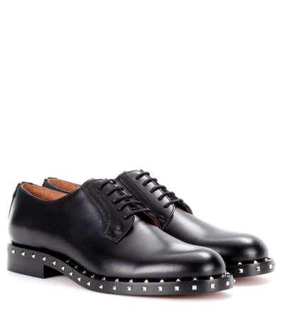 Shop Valentino Embellished Leather Derby Shoes In Black