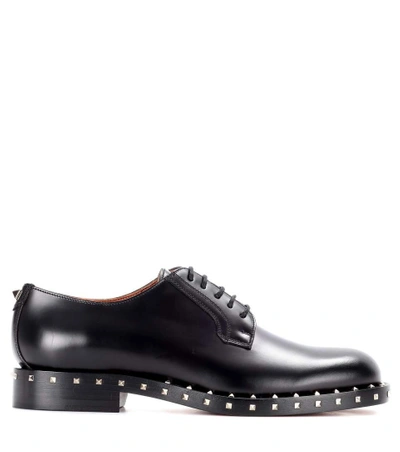 Shop Valentino Embellished Leather Derby Shoes In Black
