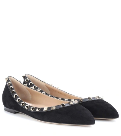 Shop Valentino Rockstud Suede Ballerinas In Black