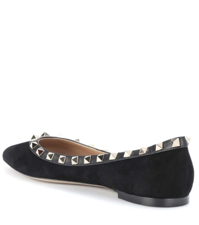 Shop Valentino Rockstud Suede Ballerinas In Black