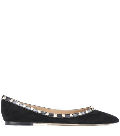 Shop Valentino Rockstud Suede Ballerinas In Black