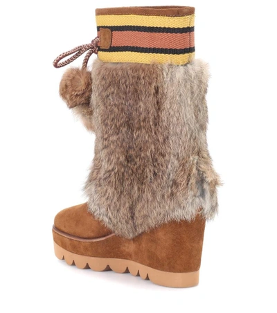 Shop See By Chloé Fur-trimmed Suede Boots In Multicoloured