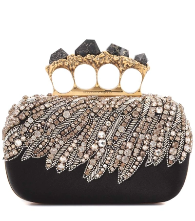 Shop Alexander Mcqueen Embellished Satin Box Clutch In Llack