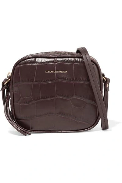 Shop Alexander Mcqueen Croc-effect Leather Camera Bag In Burgundy