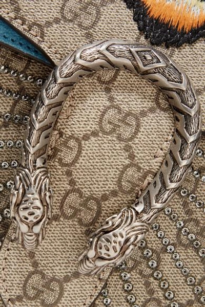 Shop Gucci Dionysus Medium Appliquéd Printed Coated-canvas And Suede Shoulder Bag In Beige