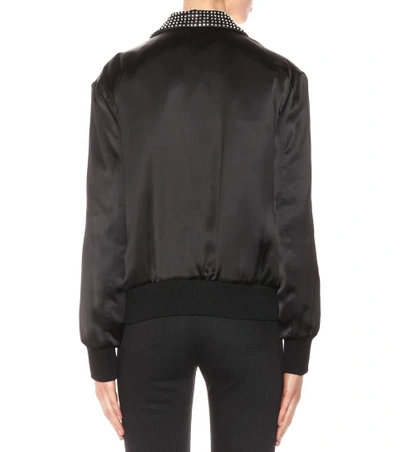 Shop Saint Laurent Embellished Satin Bomber Jacket In Black