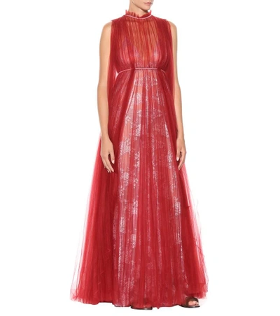 Shop Valentino Tulle Gown In Red