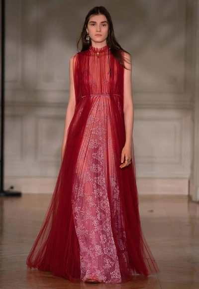 Shop Valentino Tulle Gown In Red