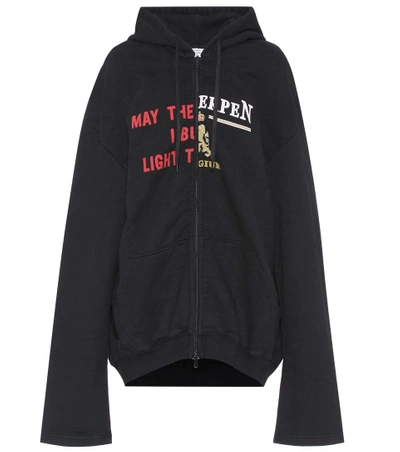 Shop Vetements Printed Cotton-blend Hoodie In Black