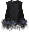 PRADA Wool and silk feather-trimmed top