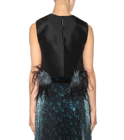 Shop Prada Wool And Silk Feather-trimmed Top In Eero