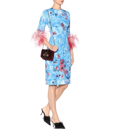 Shop Prada Feather-trimmed Printed Dress