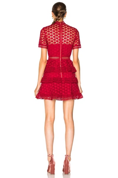 Shop Self-portrait High Neck Star Lace Panelled Dress In Red