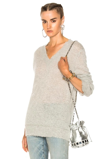 Shop R13 Distressed Edge V Neck Sweater In Gray