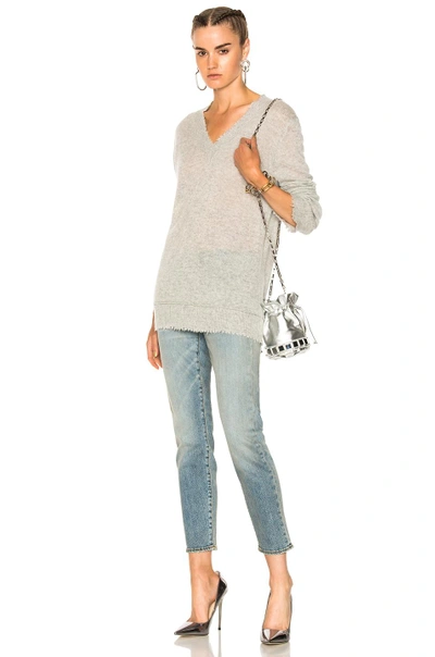 Shop R13 Distressed Edge V Neck Sweater In Gray