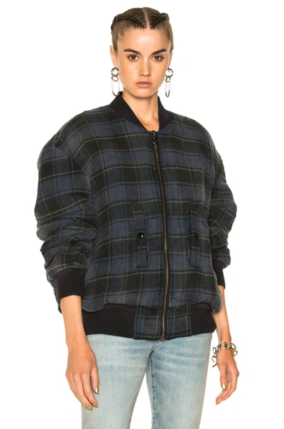 Shop R13 Reversible Double Plaid Flight Jacket In Red, Checkered & Plaid, Blue. In Red Plaid