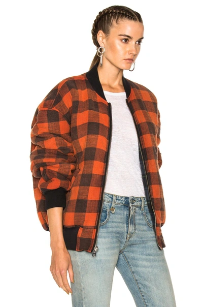 Shop R13 Reversible Double Plaid Flight Jacket In Red, Checkered & Plaid, Blue. In Red Plaid
