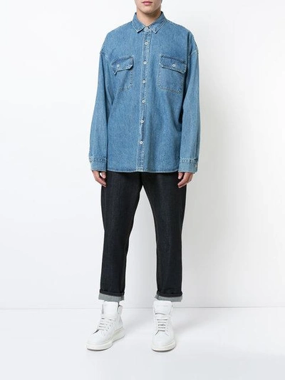 Fear Of God Fifth Collection Oversized Denim Shirt In Mid Blue