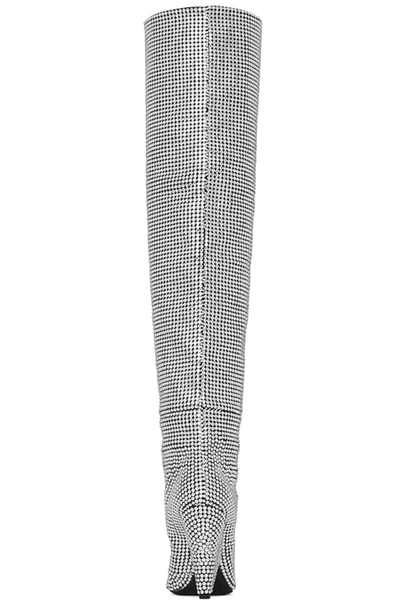 Shop Saint Laurent Niki Crystal Embellished Thigh High Boots. In Black