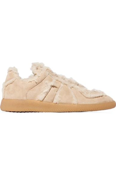 Shop Maison Margiela Shearling-lined Suede Sneakers