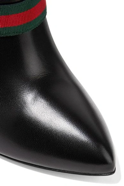 Shop Gucci Sylvie Grosgrain-trimmed Leather Ankle Boots