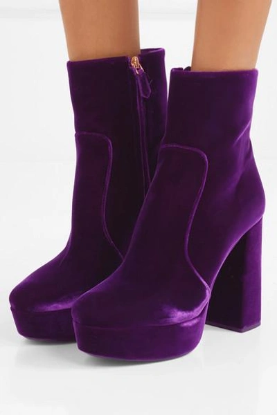 Prada Purple 115 Velvet Platform Boots | ModeSens