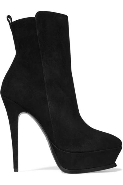 Shop Saint Laurent Tribute Suede Platform Ankle Boots In Black