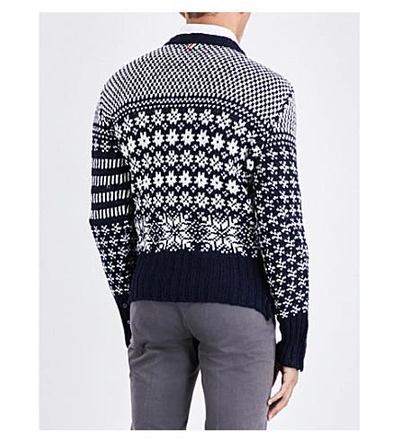 Shop Thom Browne Snowflake Intarsia Wool And Mohair-blend Jumper In Navy