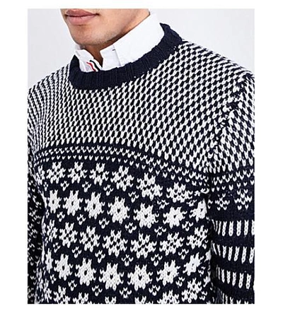 Shop Thom Browne Snowflake Intarsia Wool And Mohair-blend Jumper In Navy