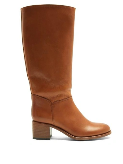 A.p.c. Iris Block-heel Leather Knee-high Boots In Tan-brown | ModeSens