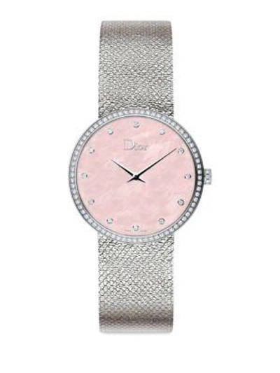 Dior La D De  Diamond, Mother-of-pearl & Stainless Steel Watch In Pink Mother-of-pearl