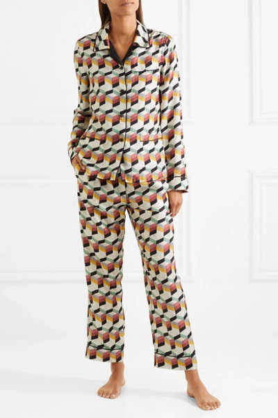 Shop Prada Printed Silk-twill Pajama Set In Gray