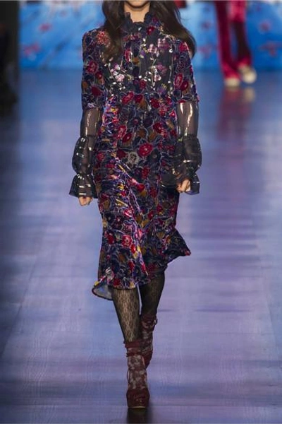 Shop Anna Sui Devoré-chiffon And Embroidered Tulle Midi Dress In Black